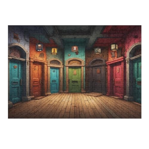 Seltsam farbige Türen 300 Teile Puzzle Für Erwachsene, Herausforderung Puzzles - Familienpuzzle Verringerter Druck Schwieriges Puzzle Rahmen Holzpuzzle Für Erwachsene Kinder 12+ （40×28cm） von AAPZY