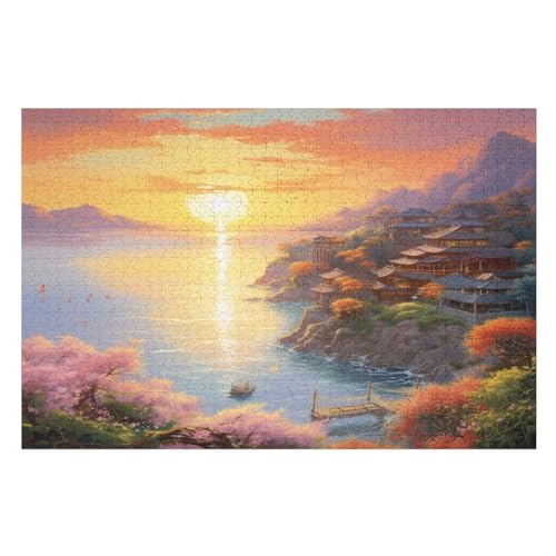 Sonnenuntergang über dem Hafen Holzpuzzle 1000 Teile, Knobelspiele Für Erwachsene, Teenager, Puzzles Unmögliche - Kinder Puzzle Zimmer Deko （75×50cm） von AAPZY