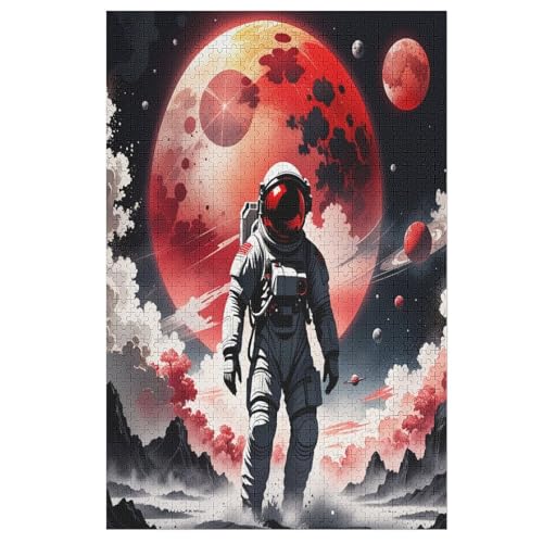 Space Astronaut Holzpuzzle 1000 Teile, Knobelspiele Für Erwachsene, Teenager, Puzzles Unmögliche - Kinder Puzzle Zimmer Deko （78×53cm） von AAPZY