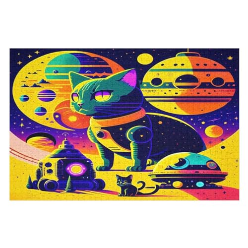 Space Color Katze – Puzzle 1000 Teile, Holzpuzzle, Herausforderndes Geschicklichkeitsspiel Für Die Ganze Familie, Kinder Erwachsenenpuzzle Ab 12 Jahren （75×50cm） von AAPZY