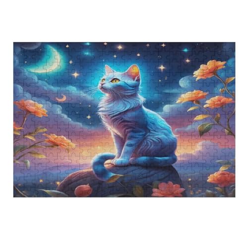 Starry Sky Katze Puzzle 300 Teile, Holzpuzzle Für Erwachsene, Impossible Puzzle, Geschicklichkeitsspiel Für Die Ganze Familie, Puzzle Farbenfrohes Legespiel Kinder Puzzles （40×28cm） von AAPZY