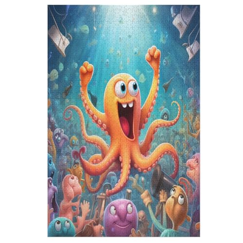 Süßer Oktopus -Puzzle, 1000 Teile,Holzpuzzle Für Erwachsene Kinder, Lustiges Spielzeug, Denkspiel, Spielzeug, Bildungsspiel, Herausforderung, Pädagogisch, 78×53cm von AAPZY