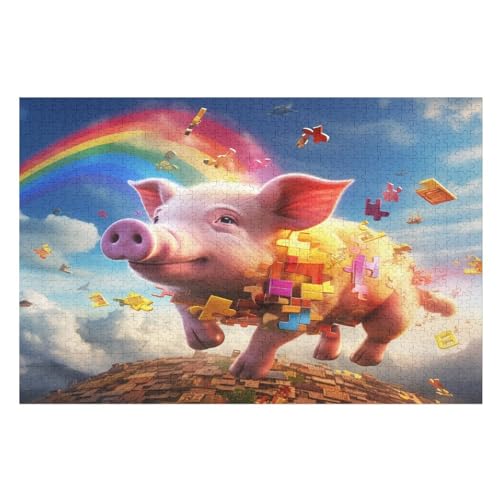 Süßes Schwein – Puzzle 1000 Teile, Holzpuzzle, Herausforderndes Geschicklichkeitsspiel Für Die Ganze Familie, Kinder Erwachsenenpuzzle Ab 12 Jahren （75×50cm） von AAPZY