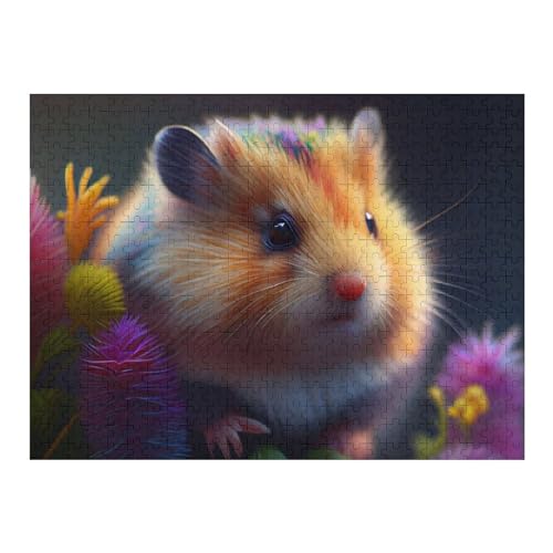 Tier Hamster Holzpuzzle Erwachsene - 500 Teiliges Jigsaw Knobelspiel - Puzzle Für Erwachsene & Kinder - Outdoor & Reisespielzeug - Geduldspiel （52×38cm） von AAPZY