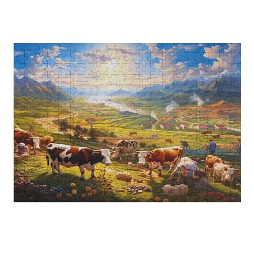 Tier Kuh Puzzles 300 Teile Erwachsener Kniffel Spaß Für Die Ganze Familie - 300 Puzzleteilige Motive, Holzpuzzle Kinder Erwachsene, Impossible Puzzle Schwer （40×28cm） von AAPZY