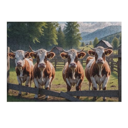 Tierkuh Holzpuzzle 300 Teile,Puzzles Für Erwachsene, Impossible Puzzle, Geschicklichkeitsspiel Für Die Ganze Familie,Home Dekoration Puzzle, Puzzle Kinder Legespiel （40×28cm） von AAPZY