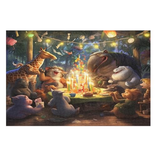 Tierparty Holzpuzzle 1000 Teile,Puzzles Für Erwachsene, Impossible Puzzle, Geschicklichkeitsspiel Für Die Ganze Familie,Home Dekoration Puzzle, Puzzle Kinder Legespiel （75×50cm） von AAPZY