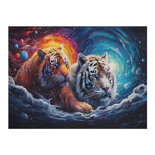 Tiger Holzpuzzle 500 Teile,Puzzles Für Erwachsene, Impossible Puzzle, Geschicklichkeitsspiel Für Die Ganze Familie,Home Dekoration Puzzle, Puzzle Kinder Legespiel （52×38cm） von AAPZY