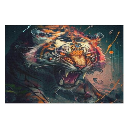 Tiger -Puzzle, 1000 Teile,Holzpuzzle Für Erwachsene Kinder, Lustiges Spielzeug, Denkspiel, Spielzeug, Bildungsspiel, Herausforderung, Pädagogisch, （75×50cm） von AAPZY