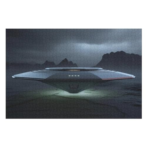 UFO Holzpuzzle 1000 Teile, Knobelspiele Für Erwachsene, Teenager, Puzzles Unmögliche - Kinder Puzzle Zimmer Deko （75×50cm） von AAPZY