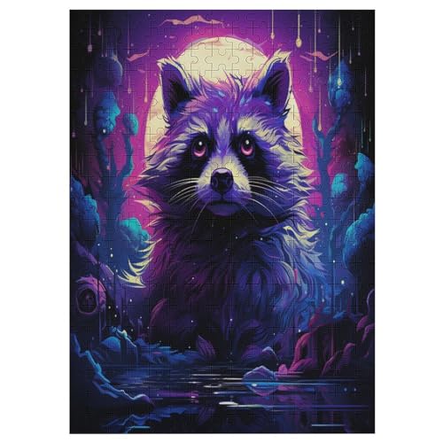 Waschbär Holzpuzzle 300 Stück Puzzles Für Erwachsene Teenager Stress Abbauen Familien-Puzzlespiel Poster 300-teiliges Puzzle Kinder Lernspiel Spielzeug Geschenk 42×30cm von AAPZY