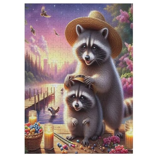 Waschbär Holzpuzzle 300 Teile,Puzzles Für Erwachsene, Impossible Puzzle, Geschicklichkeitsspiel Für Die Ganze Familie,Home Dekoration Puzzle, Puzzle Kinder Legespiel 42×30cm von AAPZY