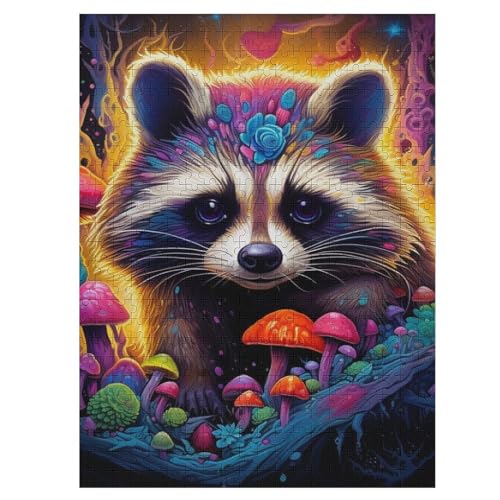 Waschbär Holzpuzzle 500 Teile Klassische Puzzles Erwachsene Kinder Puzzle DIY Kit Holzspielzeug Einzigartiges Geschenk Moderne Wohnkultur （55×41cm） von AAPZY