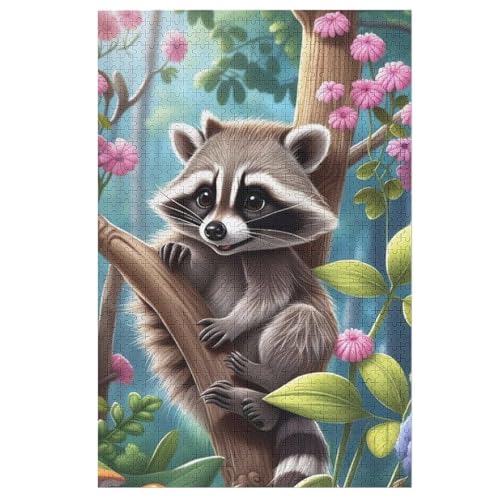 Waschbär Holzpuzzle Erwachsene - 1000 Teiliges Jigsaw Knobelspiel - Puzzle Für Erwachsene & Kinder - Outdoor & Reisespielzeug - Geduldspiel 78×53cm von AAPZY