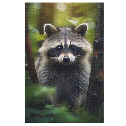 Waschbär -Puzzle, 1000 Teile,Holzpuzzle Für Erwachsene Kinder, Lustiges Spielzeug, Denkspiel, Spielzeug, Bildungsspiel, Herausforderung, Pädagogisch, 78×53cm von AAPZY