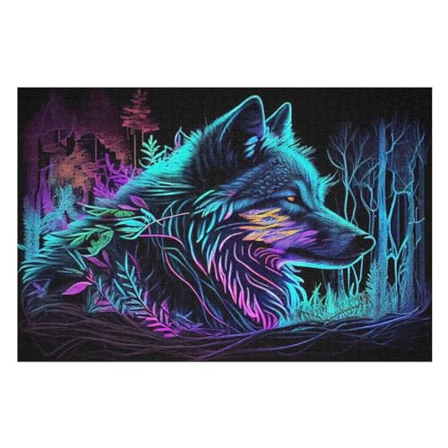 Wolf Holzpuzzle 1000 Stück Puzzles Für Erwachsene Teenager Stress Abbauen Familien-Puzzlespiel Poster 1000-teiliges Puzzle Kinder Lernspiel Spielzeug Geschenk （75×50cm） von AAPZY