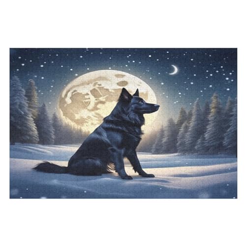 Wolf Holzpuzzle 1000 Teile, Knobelspiele Für Erwachsene, Teenager, Puzzles Unmögliche - Kinder Puzzle Zimmer Deko （75×50cm） von AAPZY