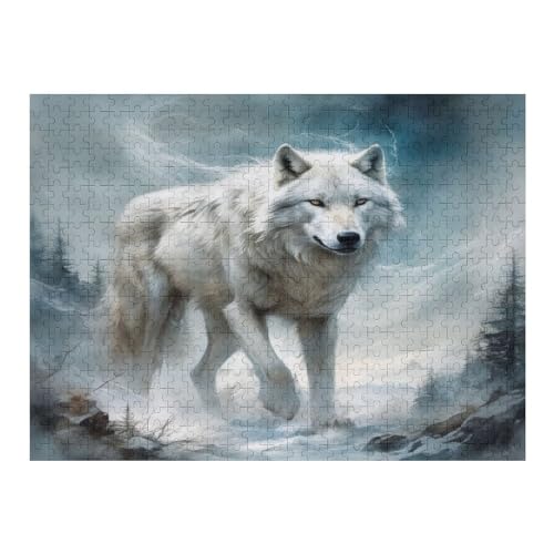 Wolf Holzpuzzle 500 Stück Puzzles Für Erwachsene Teenager Stress Abbauen Familien-Puzzlespiel Poster 500-teiliges Puzzle Kinder Lernspiel Spielzeug Geschenk （52×38cm） von AAPZY