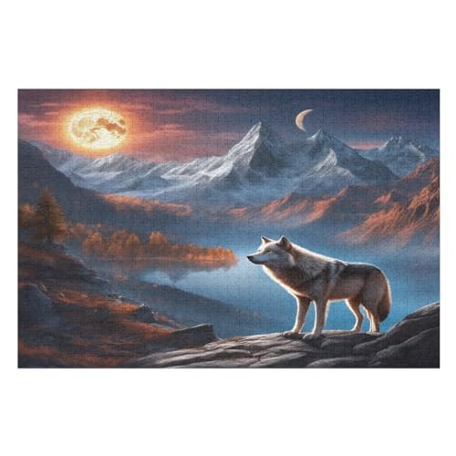 Wolf -Puzzle, 1000 Teile,Holzpuzzle Für Erwachsene Kinder, Lustiges Spielzeug, Denkspiel, Spielzeug, Bildungsspiel, Herausforderung, Pädagogisch, （75×50cm） von AAPZY