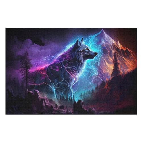 Wolf -Puzzle, 1000 Teile,Holzpuzzle Für Erwachsene Kinder, Lustiges Spielzeug, Denkspiel, Spielzeug, Bildungsspiel, Herausforderung, Pädagogisch, （75×50cm） von AAPZY