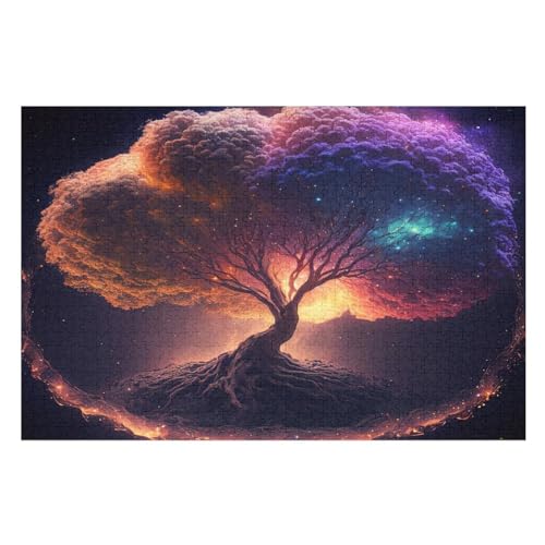 Yggdrasil der Baum -Puzzle, 1000 Teile,Holzpuzzle Für Erwachsene Kinder, Lustiges Spielzeug, Denkspiel, Spielzeug, Bildungsspiel, Herausforderung, Pädagogisch, （75×50cm） von AAPZY