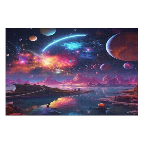 buntes Universum Puzzle 1000 Teile, Holzpuzzle Für Erwachsene, Impossible Puzzle, Geschicklichkeitsspiel Für Die Ganze Familie, Puzzle Farbenfrohes Legespiel Kinder Puzzles （75×50cm） von AAPZY