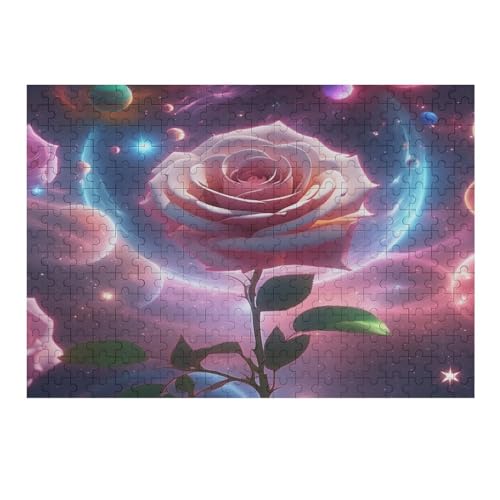 sternenklarer Himmel Rose 300 Teile Puzzle Für Erwachsene, Herausforderung Puzzles - Familienpuzzle Verringerter Druck Schwieriges Puzzle Rahmen Holzpuzzle Für Erwachsene Kinder 12+ （40×28cm） von AAPZY