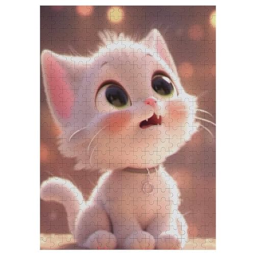 süße Katze Holzpuzzle 300 Stück Puzzles Für Erwachsene Teenager Stress Abbauen Familien-Puzzlespiel Poster 300-teiliges Puzzle Kinder Lernspiel Spielzeug Geschenk 42×30cm von AAPZY