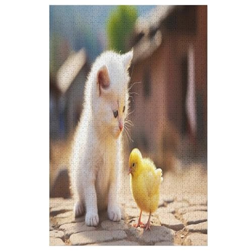 süße Katze Puzzle Für Erwachsene 1000 Teile Premium 100% Recyceltes Brett Zum Lernen, Lernspielzeug, Familienspiele Kinder Holzpuzzle 78×53cm von AAPZY