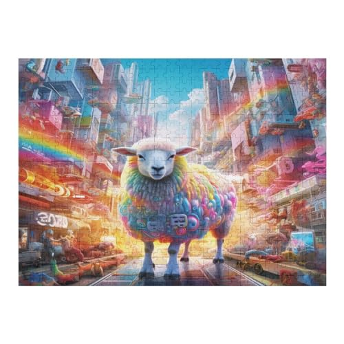 süße Schafe,500 Teile,Holzpuzzle,einzigartiges Puzzle,kreatives Puzzle,Geschenk Für Erwachsene,Familienspiel,Herausforderungsaktivität,（52×38cm） von AAPZY