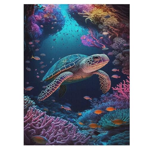 süße Schildkröte Holzpuzzle 500 Teile,Puzzles Für Erwachsene, Impossible Puzzle, Geschicklichkeitsspiel Für Die Ganze Familie,Home Dekoration Puzzle, Puzzle Kinder Legespiel （55×41cm） von AAPZY