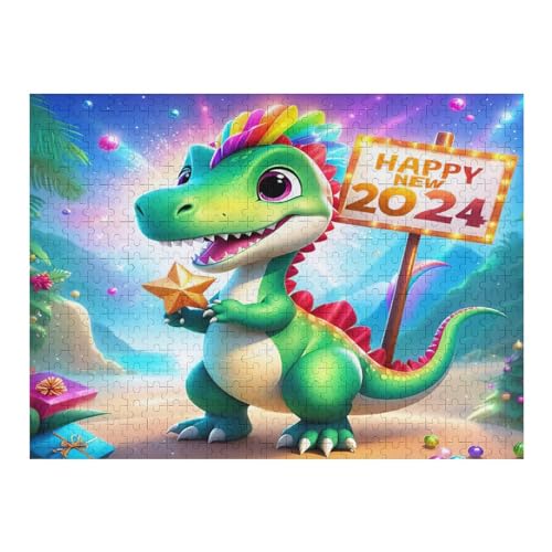 süßer Dinosaurier 500 Teile Puzzle Für Erwachsene, Herausforderung Puzzles - Familienpuzzle Verringerter Druck Schwieriges Puzzle Rahmen Holzpuzzle Für Erwachsene Kinder 12+ （52×38cm） von AAPZY