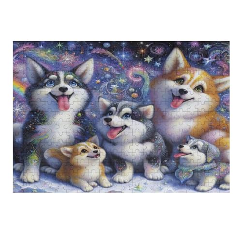 süßer Husky 300 Teile Puzzle Für Erwachsene, Herausforderung Puzzles - Familienpuzzle Verringerter Druck Schwieriges Puzzle Rahmen Holzpuzzle Für Erwachsene Kinder 12+ （40×28cm） von AAPZY