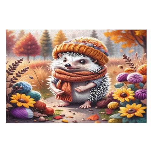 süßer Igel Puzzle 1000 Teile,Puzzles Für Erwachsene, Impossible Puzzle, Geschicklichkeitsspiel Für Die Ganze Familie, Puzzle Kinder,Holzpuzzle-Geschenk,Raumdekoration, （75×50cm） von AAPZY