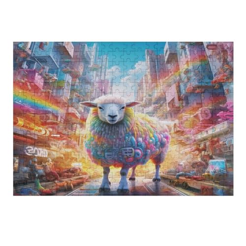 süßes Schaf Puzzle 300 Teile, Holzpuzzle Für Erwachsene, Impossible Puzzle, Geschicklichkeitsspiel Für Die Ganze Familie, Puzzle Farbenfrohes Legespiel Kinder Puzzles （40×28cm） von AAPZY