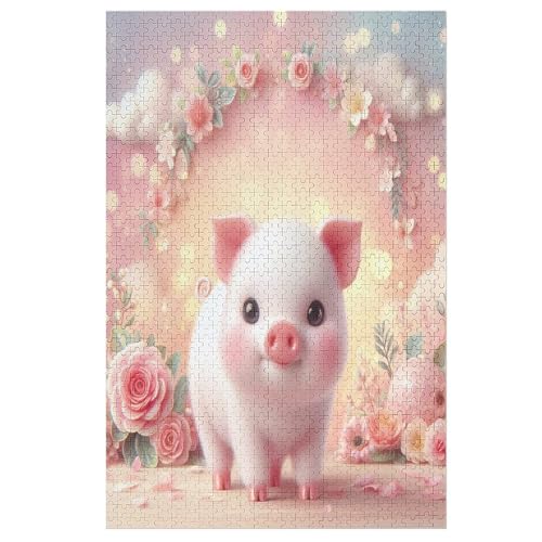 süßes Schwein Holzpuzzle 1000 Teile, Knobelspiele Für Erwachsene, Teenager, Puzzles Unmögliche - Kinder Puzzle Zimmer Deko （78×53cm） von AAPZY