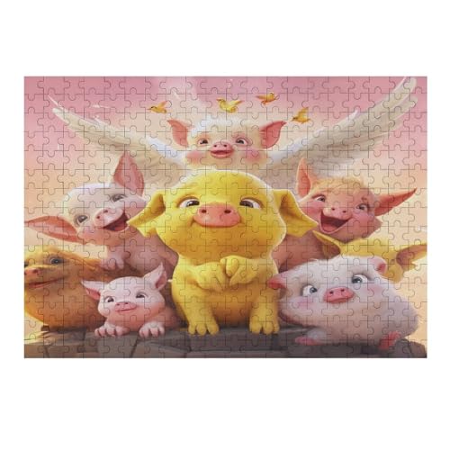 süßes Schwein Holzpuzzle 300 Teile, Knobelspiele Für Erwachsene, Teenager, Puzzles Unmögliche - Kinder Puzzle Zimmer Deko （40×28cm） von AAPZY