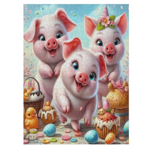 süßes Schwein Holzpuzzle 500 Teile,Puzzles Für Erwachsene, Impossible Puzzle, Geschicklichkeitsspiel Für Die Ganze Familie,Home Dekoration Puzzle, Puzzle Kinder Legespiel （55×41cm） von AAPZY