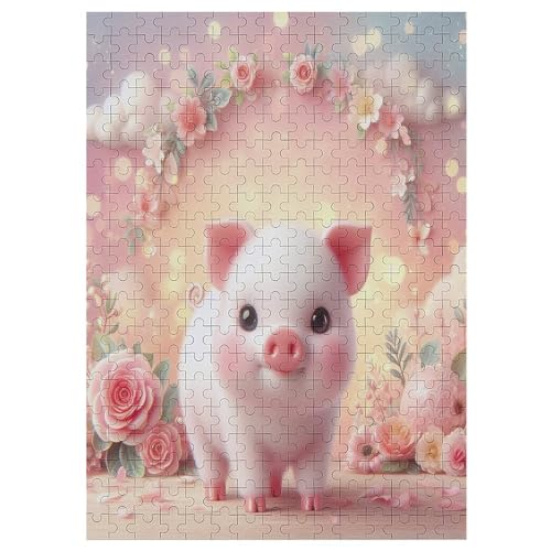 süßes Schwein Holzpuzzle Erwachsene - 300 Teiliges Jigsaw Knobelspiel - Puzzle Für Erwachsene & Kinder - Outdoor & Reisespielzeug - Geduldspiel 42×30cm von AAPZY