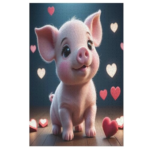 süßes Schwein -Puzzle, 1000 Teile,Holzpuzzle Für Erwachsene Kinder, Lustiges Spielzeug, Denkspiel, Spielzeug, Bildungsspiel, Herausforderung, Pädagogisch, 78×53cm von AAPZY