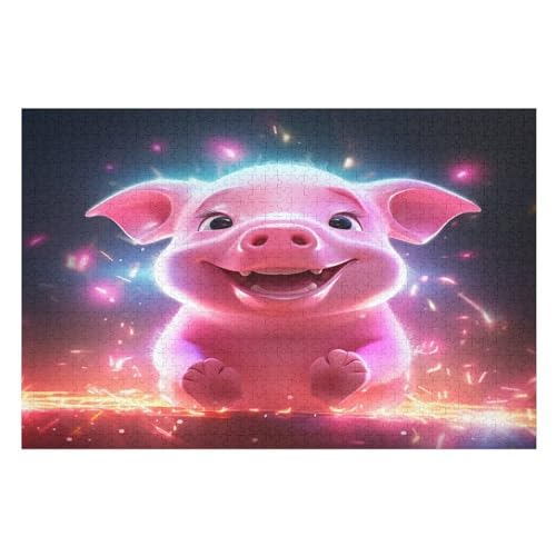 süßes Schwein Puzzle 1000 Teile, Holzpuzzle Für Erwachsene, Impossible Puzzle, Geschicklichkeitsspiel Für Die Ganze Familie, Puzzle Farbenfrohes Legespiel Kinder Puzzles （75×50cm） von AAPZY