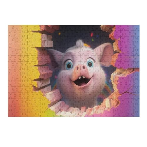 süßes Schwein Puzzle 300 Teile, Holzpuzzle Für Erwachsene, Impossible Puzzle, Geschicklichkeitsspiel Für Die Ganze Familie, Puzzle Farbenfrohes Legespiel Kinder Puzzles （40×28cm） von AAPZY