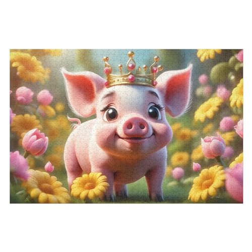 süßes Schwein-Puzzle Für Erwachsene, 1000-teilige Puzzles Für Teenager Und Kinder, Kreative Puzzles Für Die Familie, Herausfordernde Spiele, Spielzeug, Geschenke （75×50cm） von AAPZY