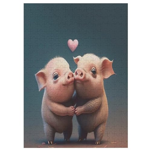 süßes Schwein Puzzle Für Erwachsene 300 Teile Premium 100% Recyceltes Brett Zum Lernen, Lernspielzeug, Familienspiele Kinder Holzpuzzle 42×30cm von AAPZY