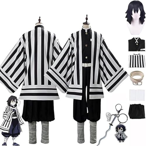 AAmron Komplettes Set Anime Character Iguro Obanai Cosplay-Kostüm für Dämonentöter, Kimono-Umhang und Perücken-Set für Halloween-Party,A-3XL von AAmron