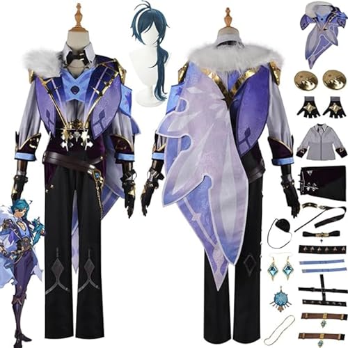 AAmron Komplettes Set Anime Character Kaeya Cosplay-Kostüm für Genshin Impact, Kimono-Umhang und Perücken-Set für Halloween-Party,A-S von AAmron