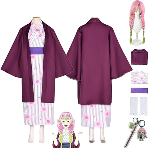 AAmron Komplettes Set Anime Character Kanroji Mitsuri Cosplay-Kostüm für Dämonentöter, Kimono-Umhang und Perücken-Set für Halloween-Party,A-L von AAmron