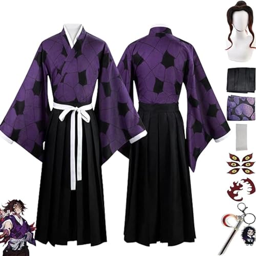 AAmron Komplettes Set Anime Character Kokushibou Cosplay-Kostüm für Dämonentöter, Kimono-Umhang und Perücken-Set für Halloween-Party,A-M von AAmron