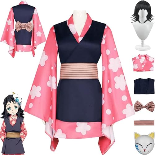 AAmron Komplettes Set Anime Character Makomo Cosplay-Kostüm für Dämonentöter, Kimono-Umhang und Perücken-Set für Halloween-Party,A-3XL von AAmron