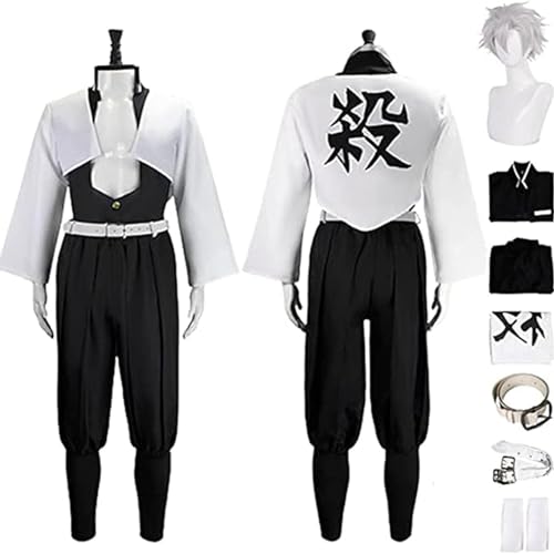 AAmron Komplettes Set Anime Character Shinazugawa Sanemi Cosplay-Kostüm für Dämonentöter, Kimono-Umhang und Perücken-Set für Halloween-Party,A-3XL von AAmron